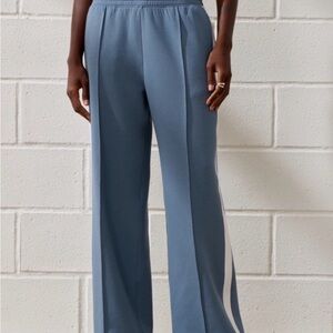 Abercrombie & Fitch Slate Blue Wide-Leg Track Pants with White Side Stripe